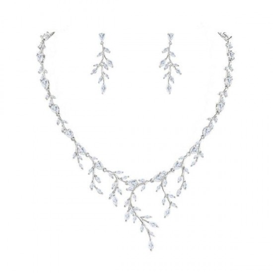 Wholesale Zircon Bridal Leaf Necklace And Earrings Wedding Set Wholesale Zircon Bridal Leaf Necklace And Earrings Wedding Set